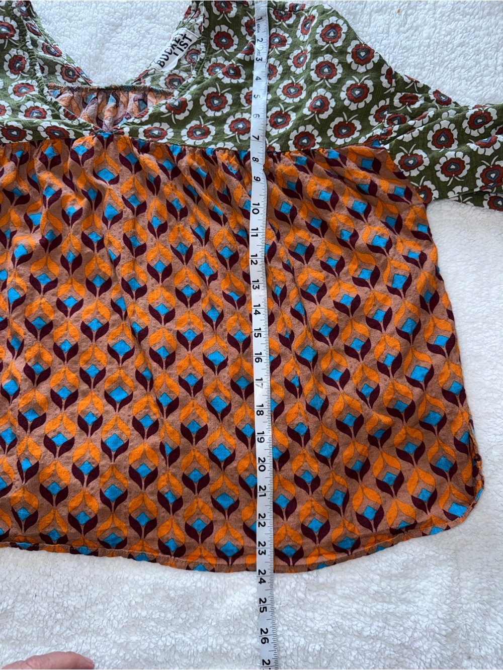 Bucket List Boho Floral Patchwork Peasant Blouse Green Orange Artsy Top L - Picture 10 of 10